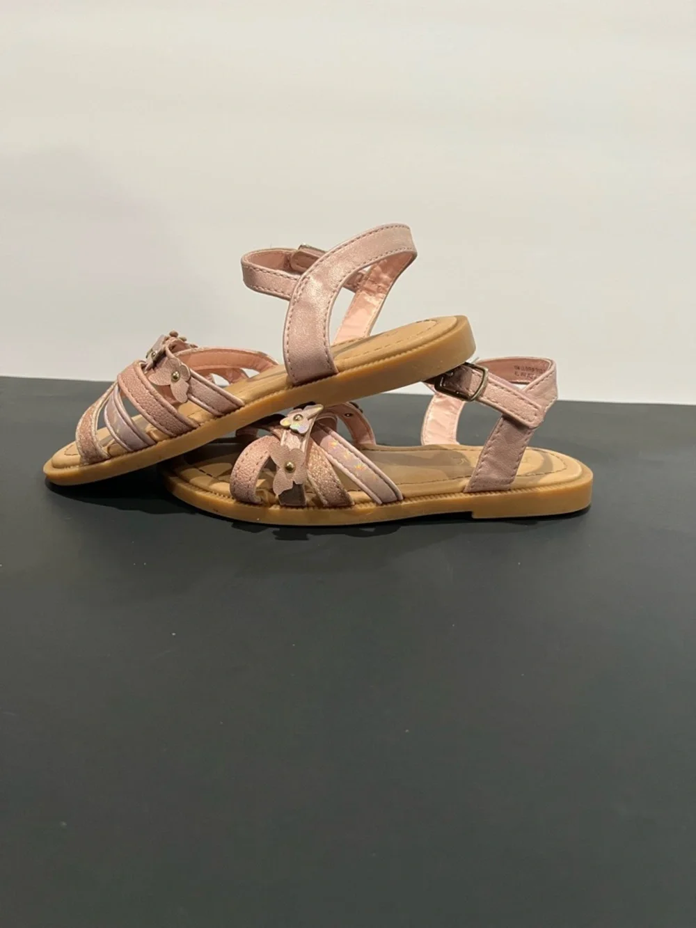 Sugar Pink Iridescent Floral Butterfly Glitter Strap Adjustable Ankle Sandal Kid